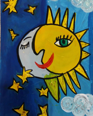 نقاشی خلاق . اثرآلینا کاظمی . ۶ ساله .سال ۶ ۹