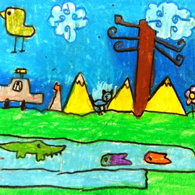 نقاشی خلاق . اثر ماکان طاهری . ۷ساله . سال ۶ ۹